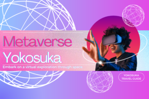 A woman with curly hair wearing VR goggles, joyfully smiling. Against a pink and blue gradient background, scattered planet symbols create a futuristic image.