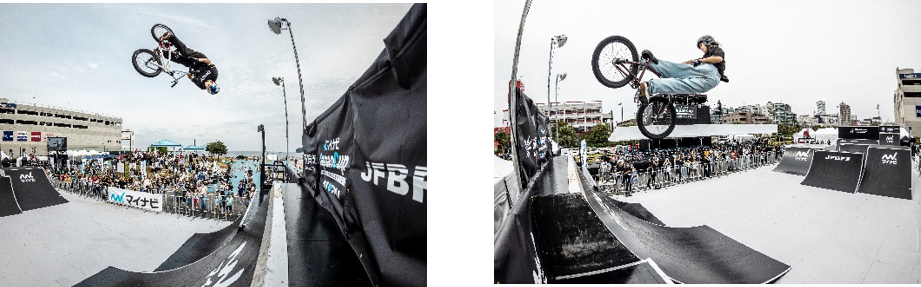 BMX rider performing a high-flying trick during the Freestyle Park competition at Mynavi Japan Cup Yokosuka 2024